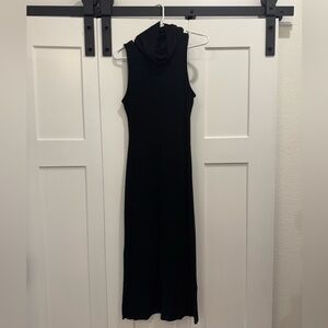 Black Ribbed Turtleneck Fitted Midi Maternity Dress